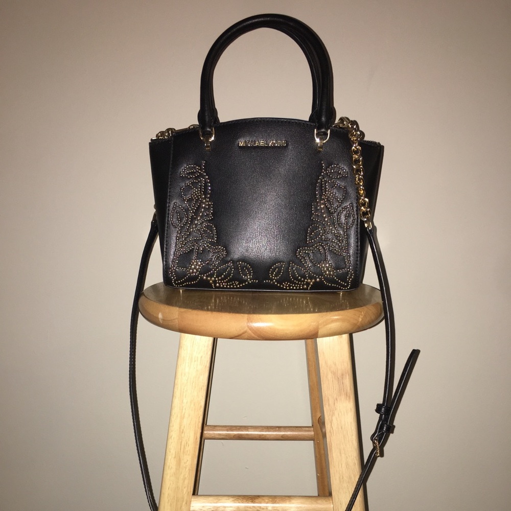 Micheal Kors Black Cross Body Gold Studded Bag